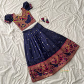 Royal Blue Indian Traditional Girls Lehenga Set-Peacock-VS3763